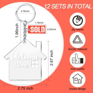 Inbagi 12 Sets House Acrylic Keychain Real Estate Agent Keychain Clear Blank DIY Keychain New Home Keychain Welcome Home Housewarming Gift for Real Estate Agent Supplies, Gifts