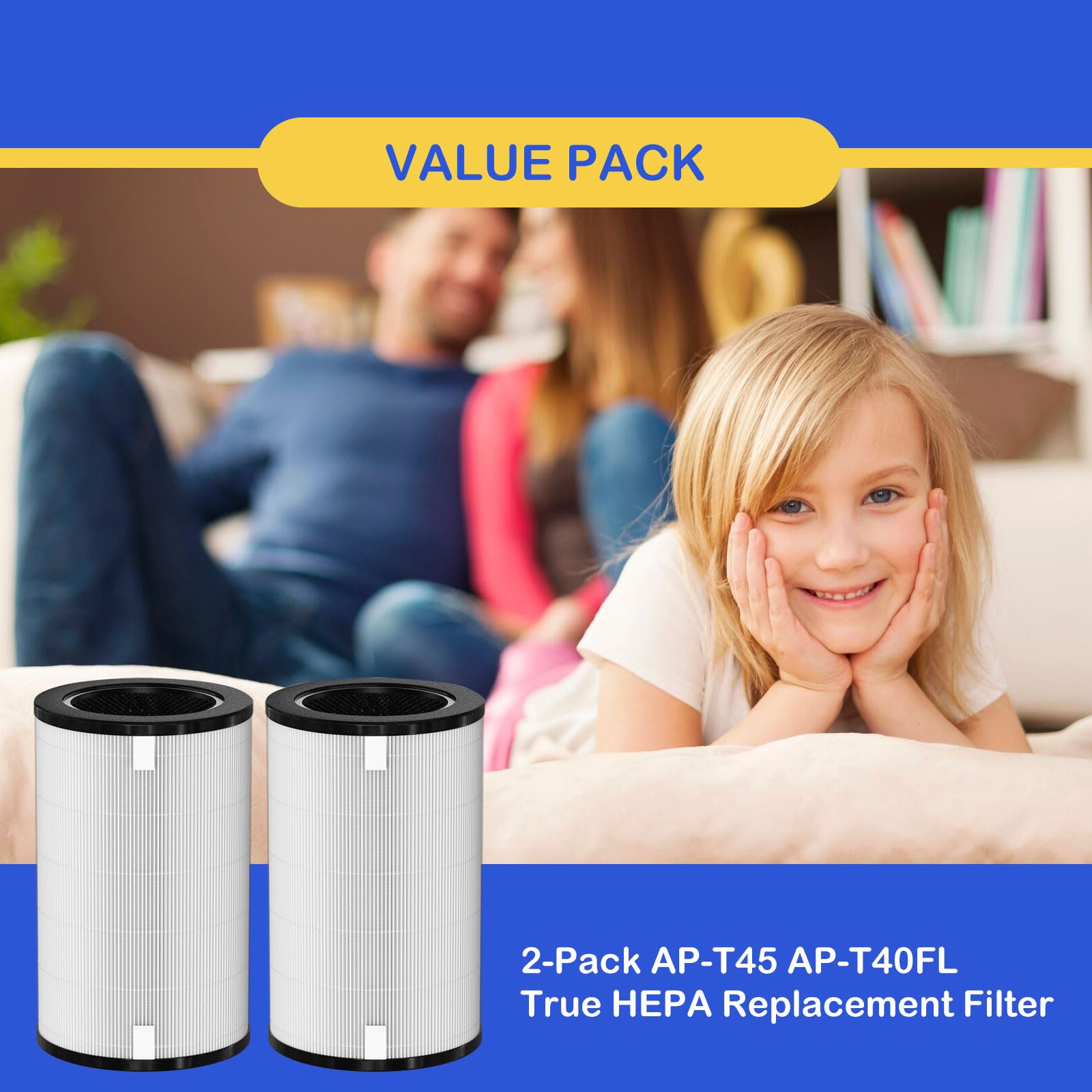 AP-T40FL True HEPA Replacement Filter Compatible with 1461901 Homedics Total Clean 5-in-1 Air Cleaner Purifier, AP-T40 AP-T45WT AP-T40WT AP-T45-BK AP-T45-WT AP-T40WTAR, 2 Pack