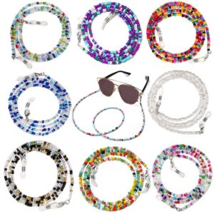 8 Pcs Beaded Eyeglass Chains for Women & Girls, Multifunction Colorful Mask Glasses Lanyard Sunglass Holder Strap Around Neck,Bead Holders Face Mask Chains Clamp Necklace Strap with Eyeglass Loop