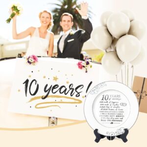 Urllinz 10th Anniversary Plate with Platinum Foil-10 Year Anniversary Wedding Gifts for Her Couples,Happy Tin Anniversary Wedding Gifts for Him,10th Anniversary Ideas Decorations,Ceramic 9 Inch