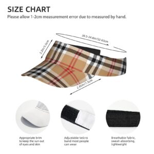 Classic Tartan Print Visor Cap Plaid Sun Hat for Women Men Teens for Sport Beach Tennis Golf Running Hiking Adjustable Cap