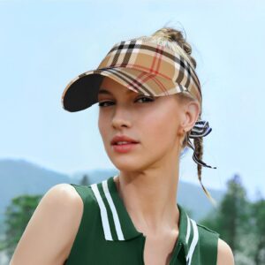 Classic Tartan Print Visor Cap Plaid Sun Hat for Women Men Teens for Sport Beach Tennis Golf Running Hiking Adjustable Cap