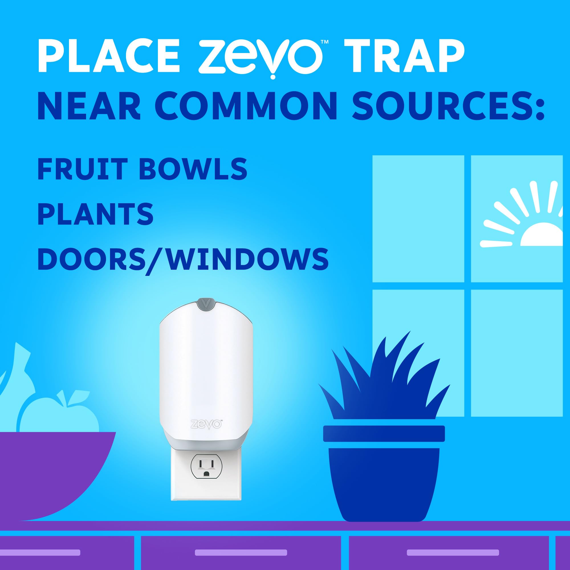 Zevo Flying Insect Trap for Indoors: Light Trap Captures Fruit Flies, Gnats and Houseflies, Starter Kit Value Pack (2 Plug-in Bases + 2 Cartridges)