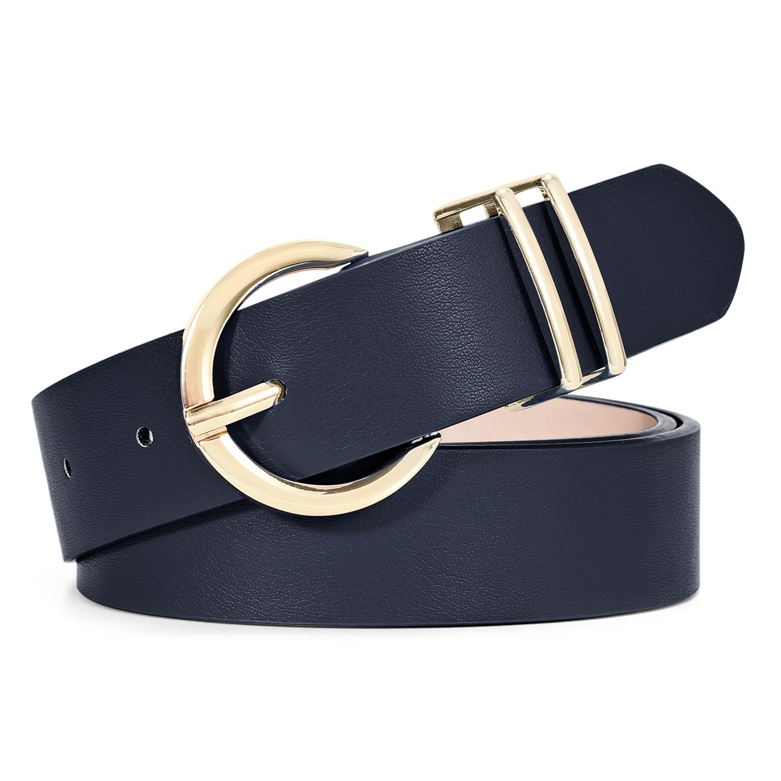 WHIPPY Women Leather Belt Fashion Design belt Gold Buckle Ladies Belt for Jeans Pants Dresses Navy Blue M