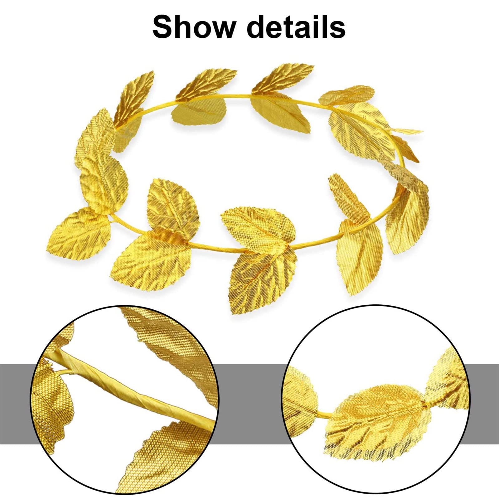 Unittype Roman Laurel Toga Head Wreath Goddess Headpiece Circlet 7.3 Inches in Diameter Gold Leaf Crown Golden Greek Emperor Crown Toga Headwear(48 Pcs)