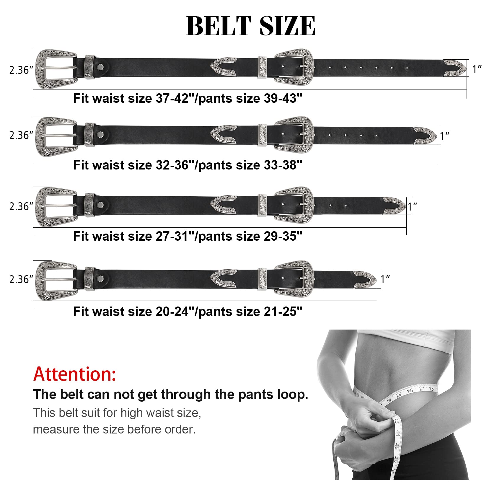 XZQTIVE Women Leather Belt Ladies Vintage Western Belt Retro Cowgirl Leather Belt Black Waist Belt for Pants Jeans Dresses