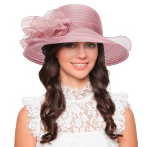 Women Organza-Kentucky-Church-Derby Hat Fascinator-Bowler Hat Bridal Floral Summer-Sun Hat for Tea Party Wedding Dress