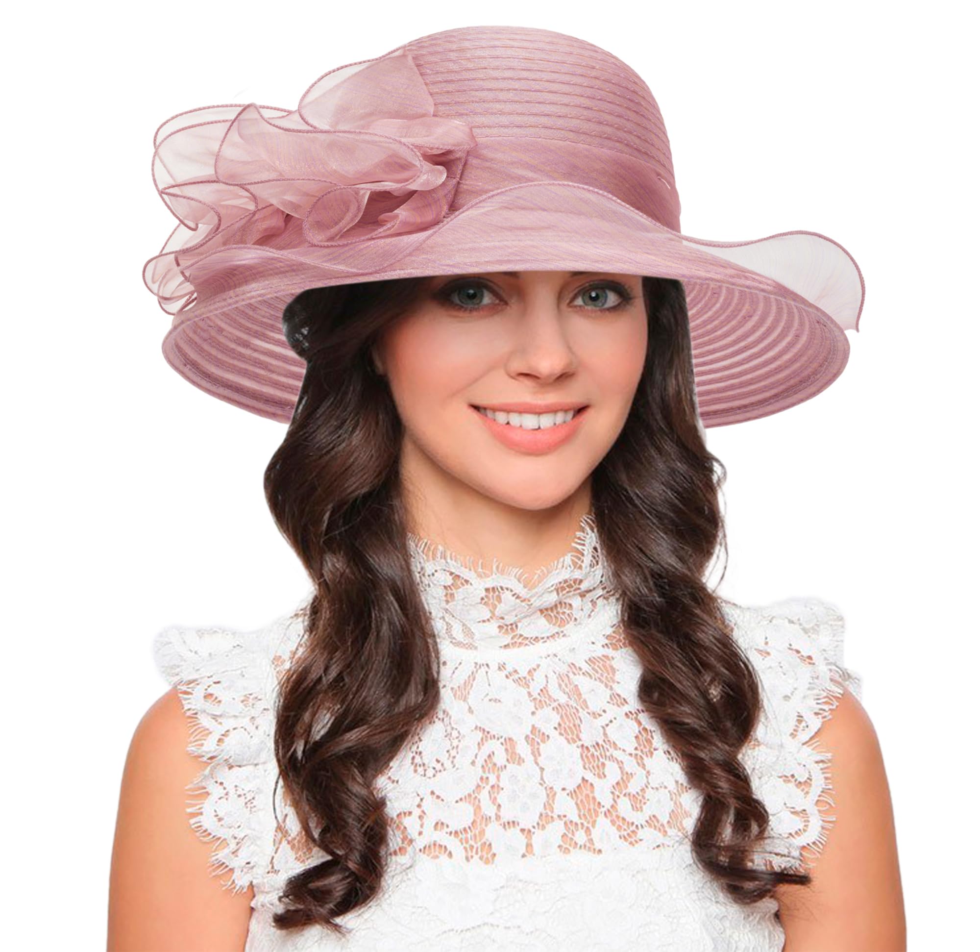 Women Organza-Kentucky-Church-Derby Hat Fascinator-Bowler Hat Bridal Floral Summer-Sun Hat for Tea Party Wedding Dress