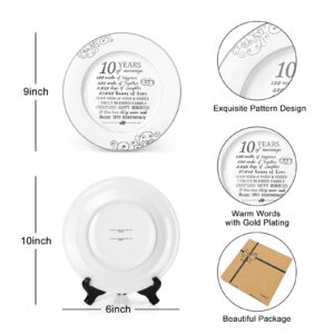 Urllinz 10th Anniversary Plate with Platinum Foil-10 Year Anniversary Wedding Gifts for Her Couples,Happy Tin Anniversary Wedding Gifts for Him,10th Anniversary Ideas Decorations,Ceramic 9 Inch