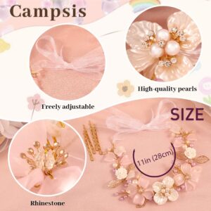 Campsis LED Flower Girl Headpiece Glowing Pearl Princess Light up Headband for Wedding Leaf Floral Crystals Frist Communion Hair Accessories Prom Birthday for Girls (Gold)