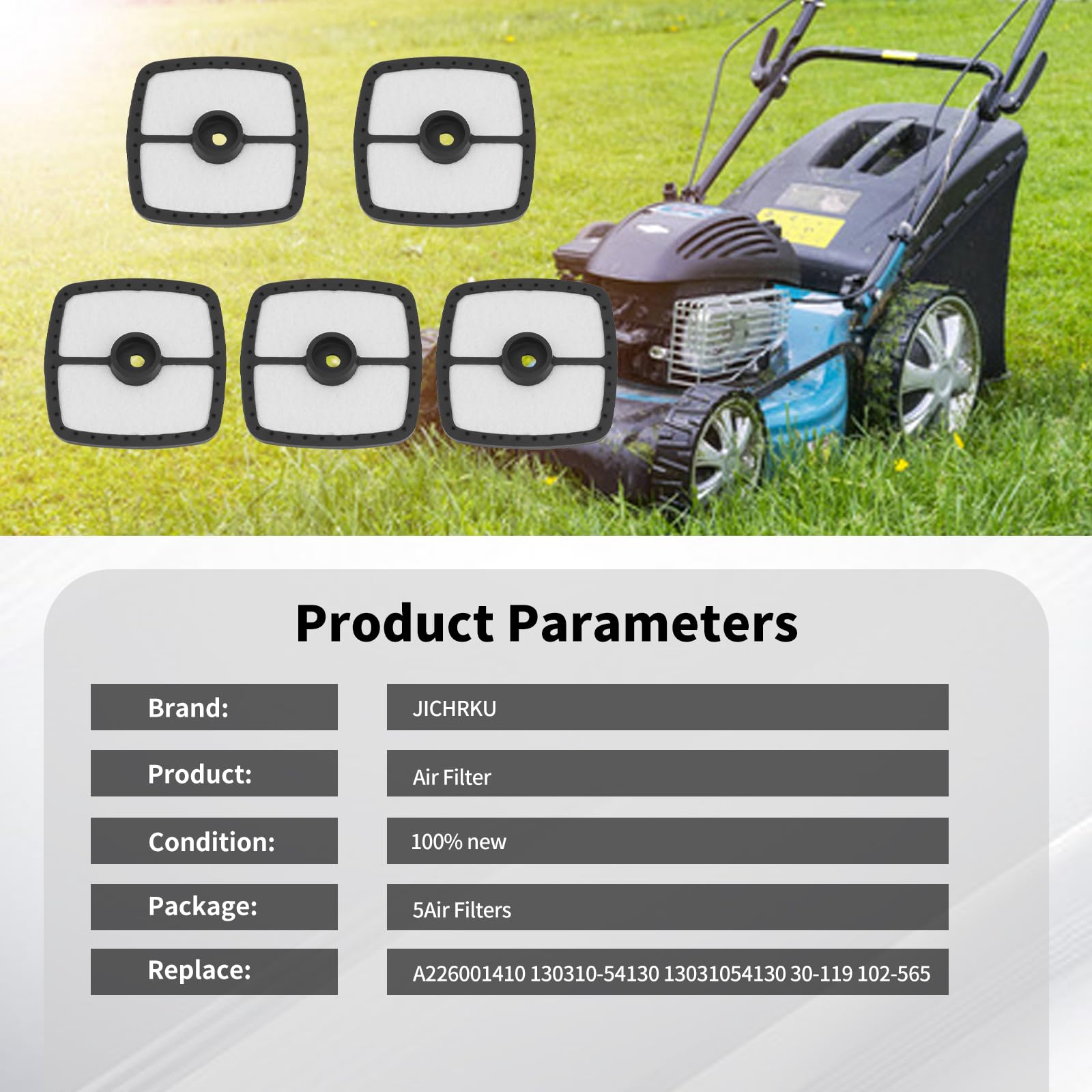 JICHEKU A226001410 Air Filter Compatible with Echo SRM225 PE200 PE225 PE230 PE231 SRM210 SRM211 SRM265 SHC211 SHC225 Trimmer Blower Mantis 130310-54130 13031054130 A22600141(5Packs)