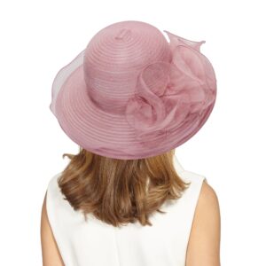 Women Organza-Kentucky-Church-Derby Hat Fascinator-Bowler Hat Bridal Floral Summer-Sun Hat for Tea Party Wedding Dress