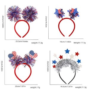 DIUEWOW 4PCS Patriotic Head Boppers Headband 4th of July Party Favors Star Love Heart Flashing Design Independence Day Hair Accessories Headwear for Veteran's Day and Memorial Day