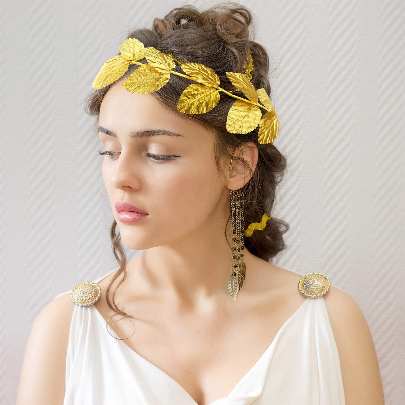 Unittype Roman Laurel Toga Head Wreath Goddess Headpiece Circlet 7.3 Inches in Diameter Gold Leaf Crown Golden Greek Emperor Crown Toga Headwear(48 Pcs)