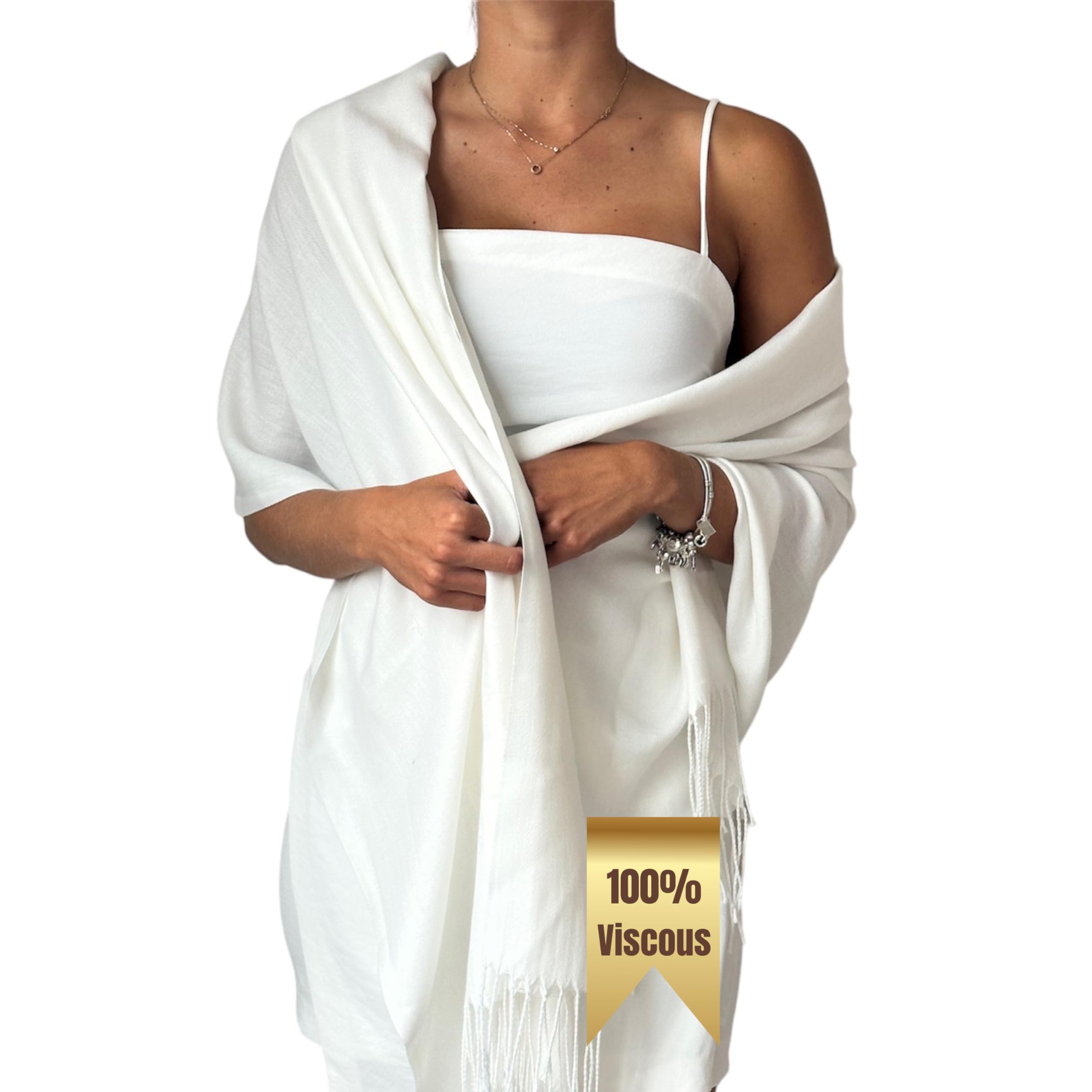 MIAKRAFTS Women's Scarf Pashmina Shawls and Wraps for Events Gifts Evening Dress Shawl (Ivory)