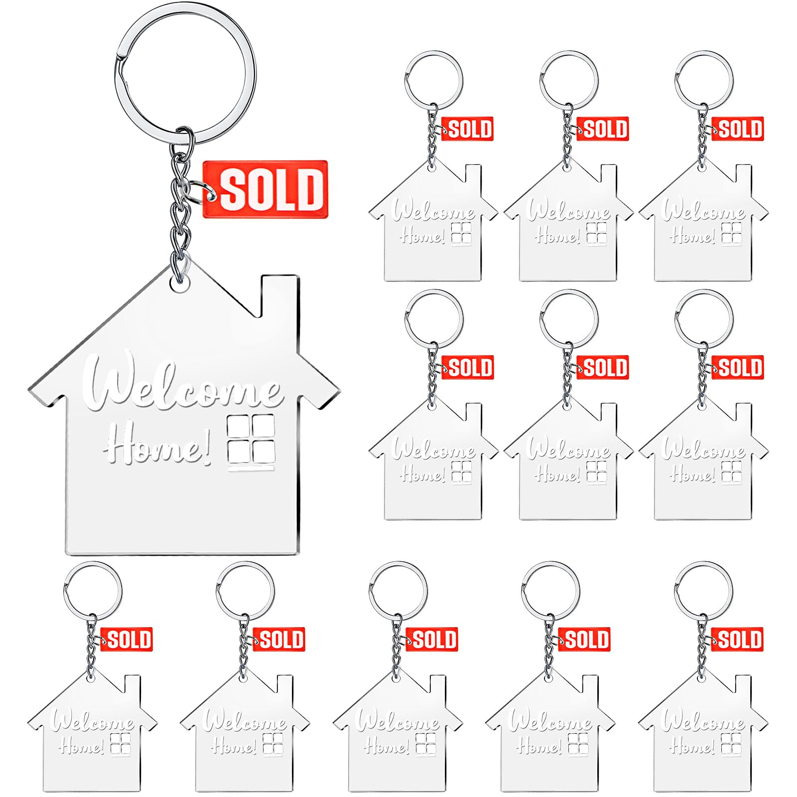 Inbagi 12 Sets House Acrylic Keychain Real Estate Agent Keychain Clear Blank DIY Keychain New Home Keychain Welcome Home Housewarming Gift for Real Estate Agent Supplies, Gifts