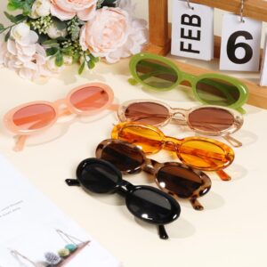 obmwang 6 Pieces Retro Oval Sunglasses for Women Vintage Trendy Narrow Sunglasses 90s Sunglasses Polarized UV400 Protection