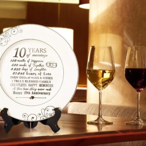 Urllinz 10th Anniversary Plate with Platinum Foil-10 Year Anniversary Wedding Gifts for Her Couples,Happy Tin Anniversary Wedding Gifts for Him,10th Anniversary Ideas Decorations,Ceramic 9 Inch