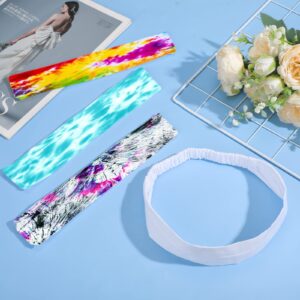 Yunlly 12 Pcs White Headband for Tie Dye Party Supplies Cotton Headbands for Women Tie Dye Elastic Head Bands Stretchy Non Slip White Head Wrap Holder for Accessories