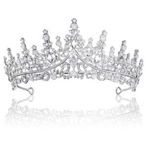 Women Crystal Wedding Tiara Princess Crown Rhinestone Tiaras, Royal Queen design, perfect for Bridal, anniversaries, birthday, Halloween Cos-play costume Christmas, party hair accessorie for girl Prom (Silver)