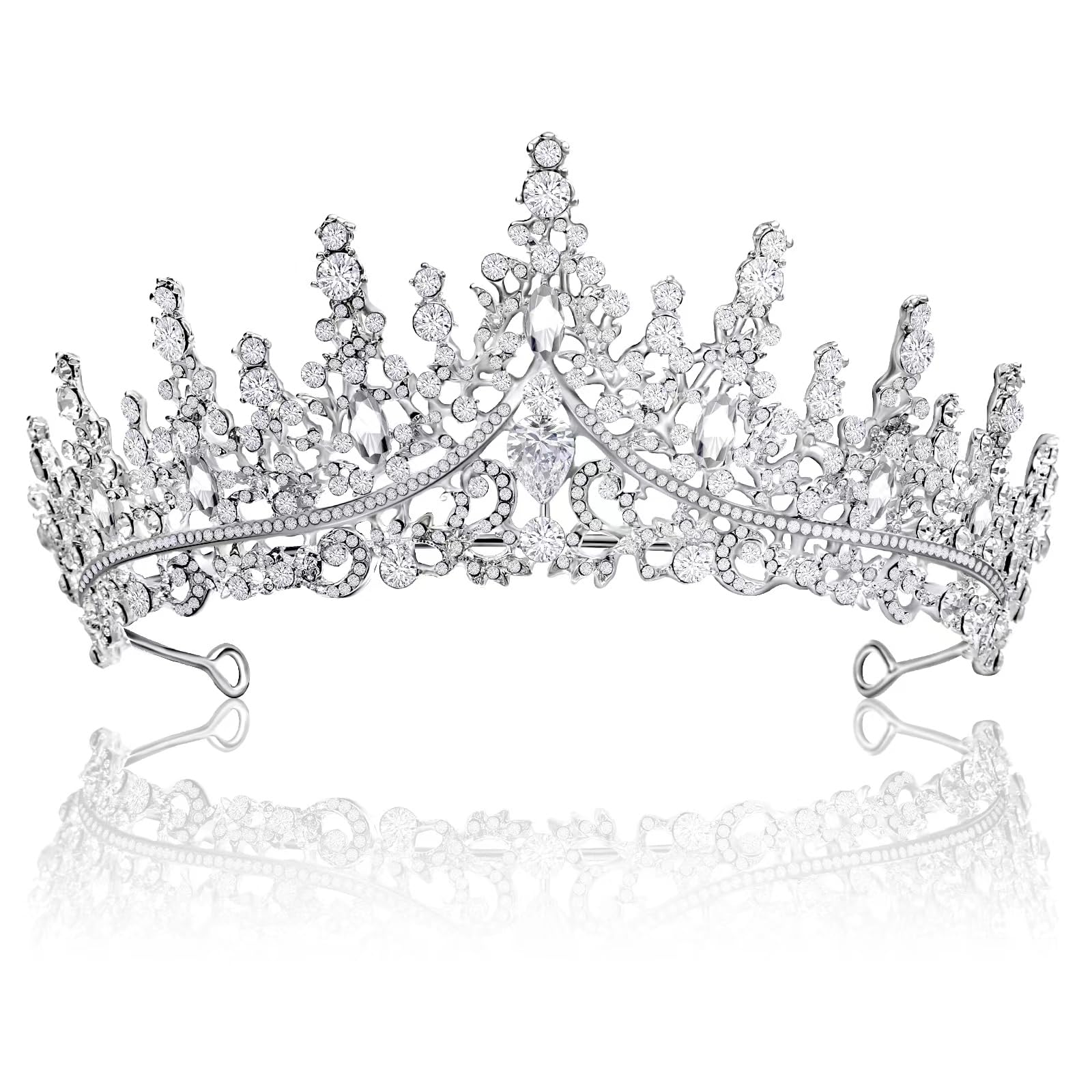 Women Crystal Wedding Tiara Princess Crown Rhinestone Tiaras, Royal Queen design, perfect for Bridal, anniversaries, birthday, Halloween Cos-play costume Christmas, party hair accessorie for girl Prom (Silver)