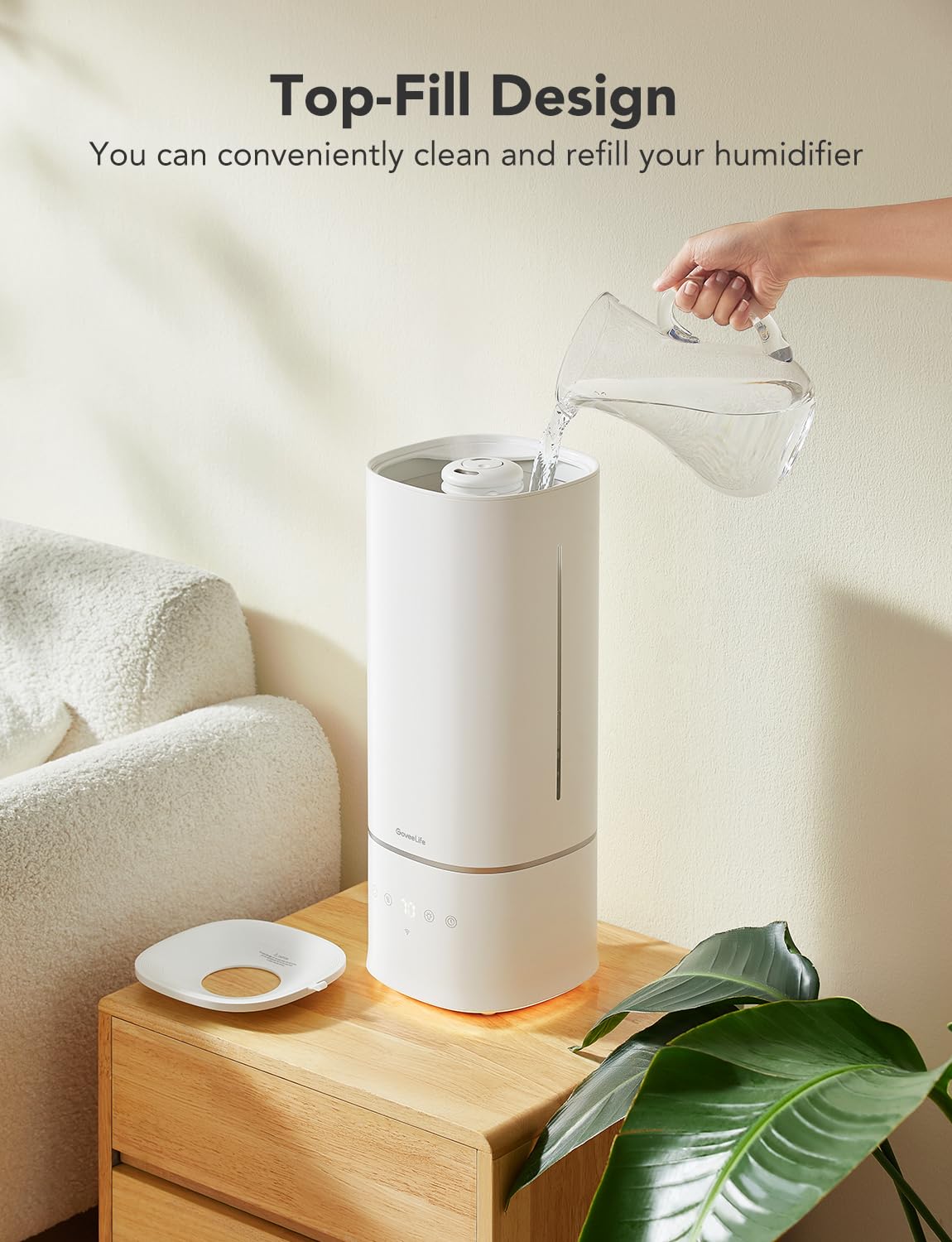 GoveeLife Humidifiers for Bedroom, 6L Top Fill Cool Mist Humidifier for Large Room, Auto Mode, Adjustable Mist, Quiet Sleep Mode, WiFi Smart Air Humidifier with RGB for Baby, Plants, Work with Alexa