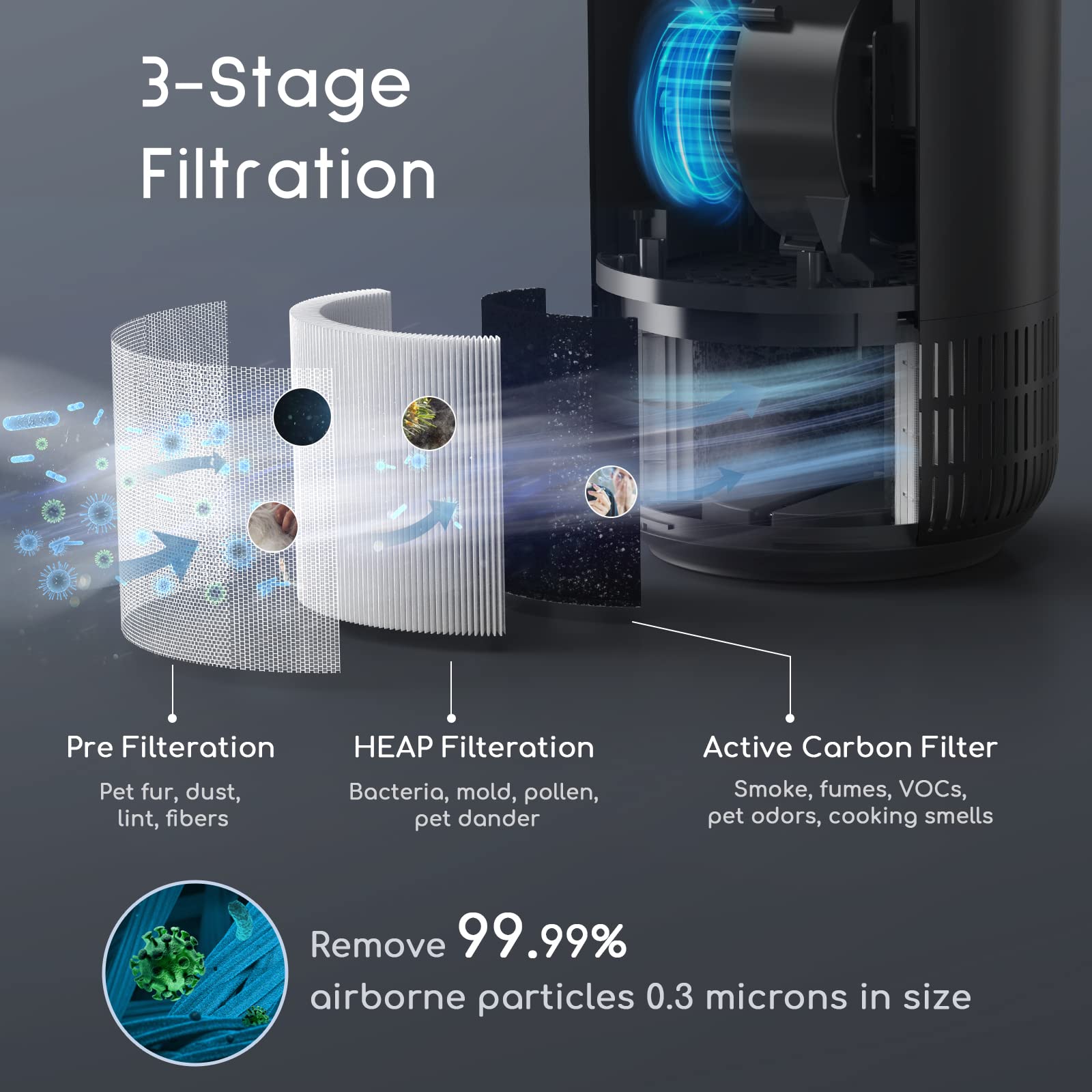 Afloia Air Purifiers for Home Large Room Fiilo Black, Afloia Washable & Removable Pet Efficient Replacement Filter