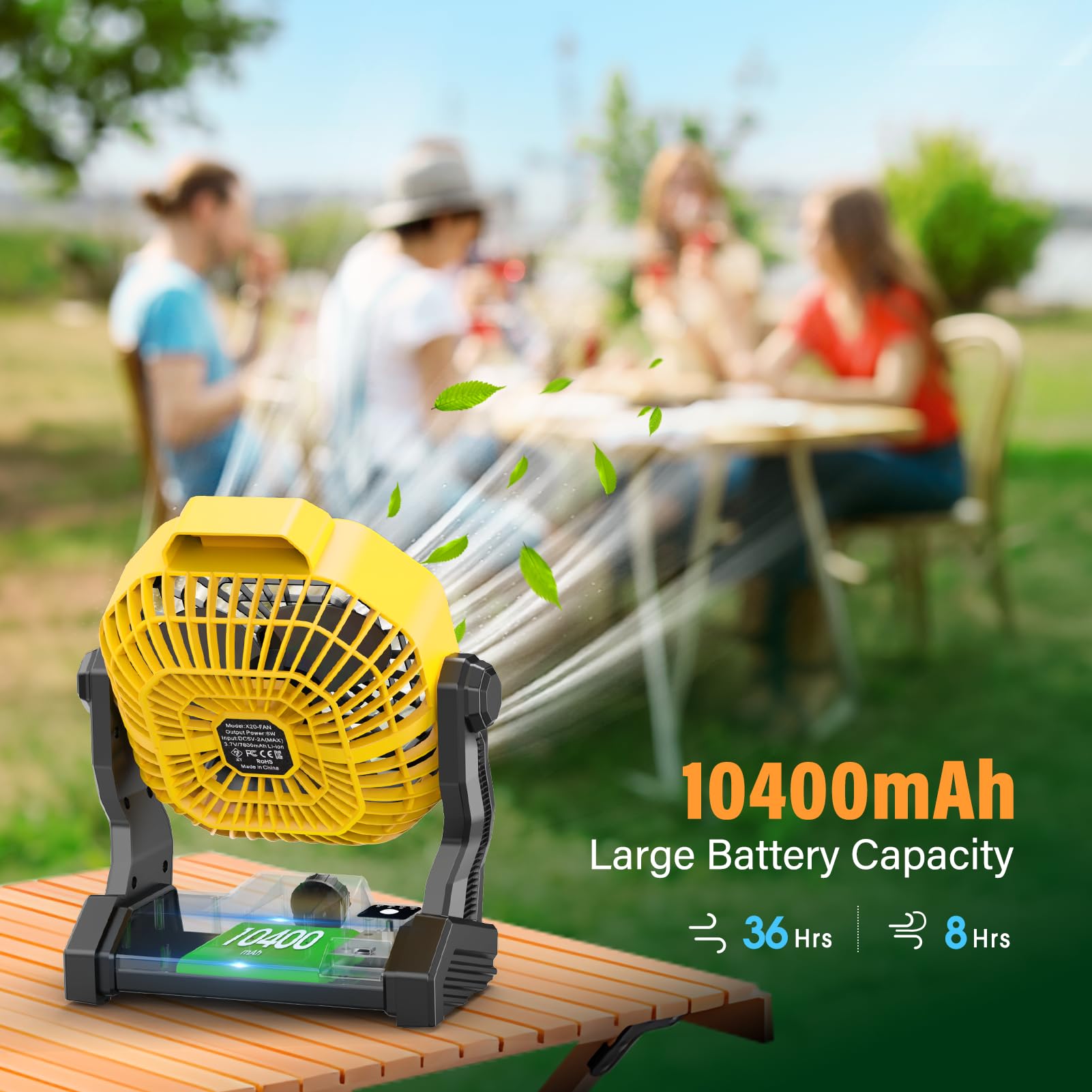 10400mAh Solar fan, Camping Fan with Solar Panel, 7W Rechargeable Solar Powered Fan for Outside, LED Lantern, Stepless Speed and Quiet Battery Operated Tent Fan for Picnic, Barbecue, Fishing, Travel