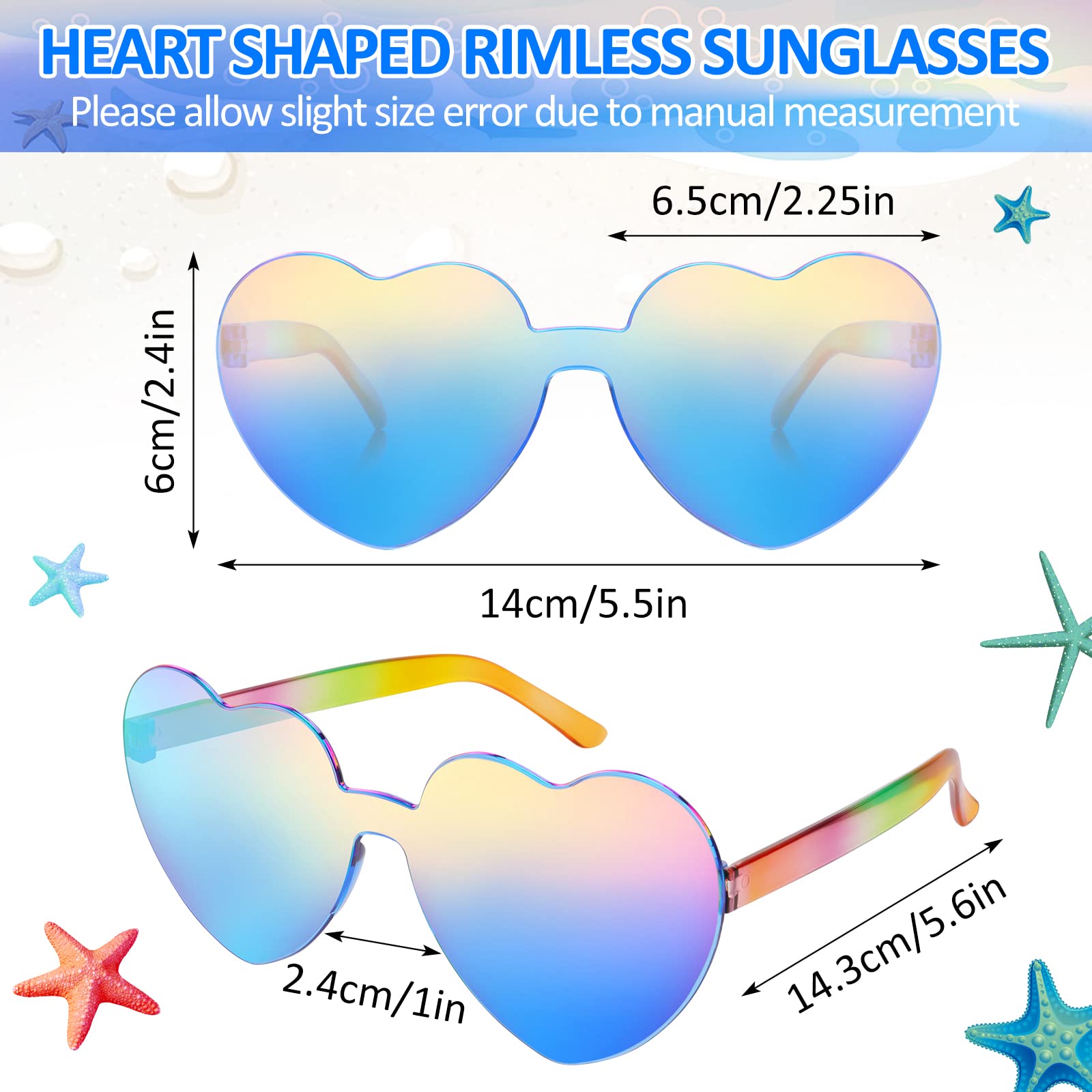 Hifot Heart Shaped Rimless Sunglasses + Rainbow Sunglasses, Festival Party Glasses for Women Men Kids, Gay Pride Sunglasses