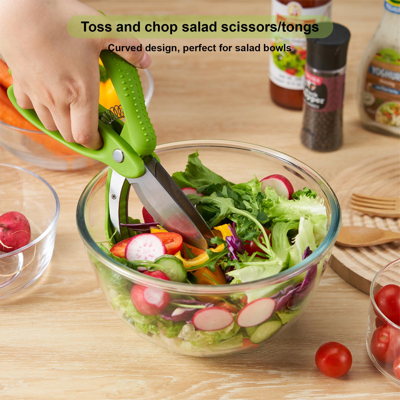 ALEXPHY Salad Scissors, Salad Chopper with Double Blades, Lettuce Chopper, Lettuce Scissors for Chopped Salad, Chopped Salad Chopper Tool for Tossing and Chopping in Salad Bowl (Green)