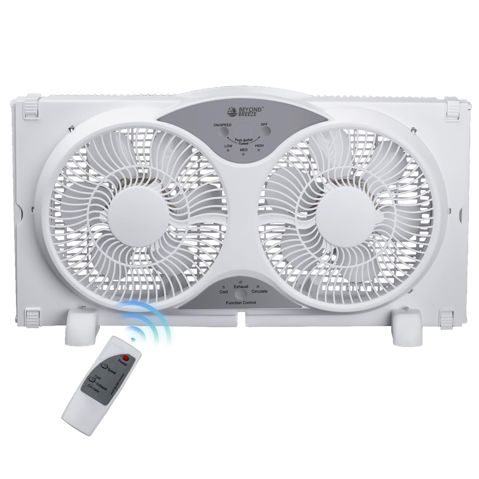 BEYOND BREEZE 9" Blades Twin Window Fan, 3-Speed 3-Function Expandable Dual Window Fan with Reversible Airflow Blades and Remote Control for Kitchen, Home, Bathroom, Width Adjustable