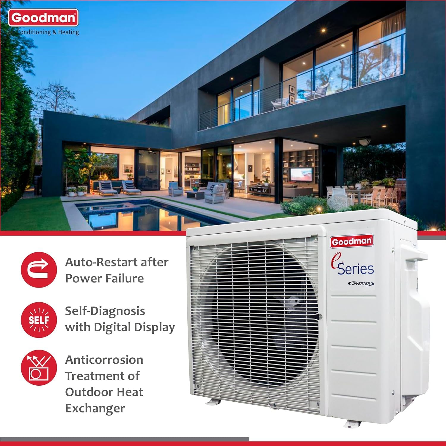 Goodman 12,000 BTU 18 SEER2 Ductless Mini Split Inverter Heat Pump System with Maxwell 16-ft Installation and Wall Bracket (230v)