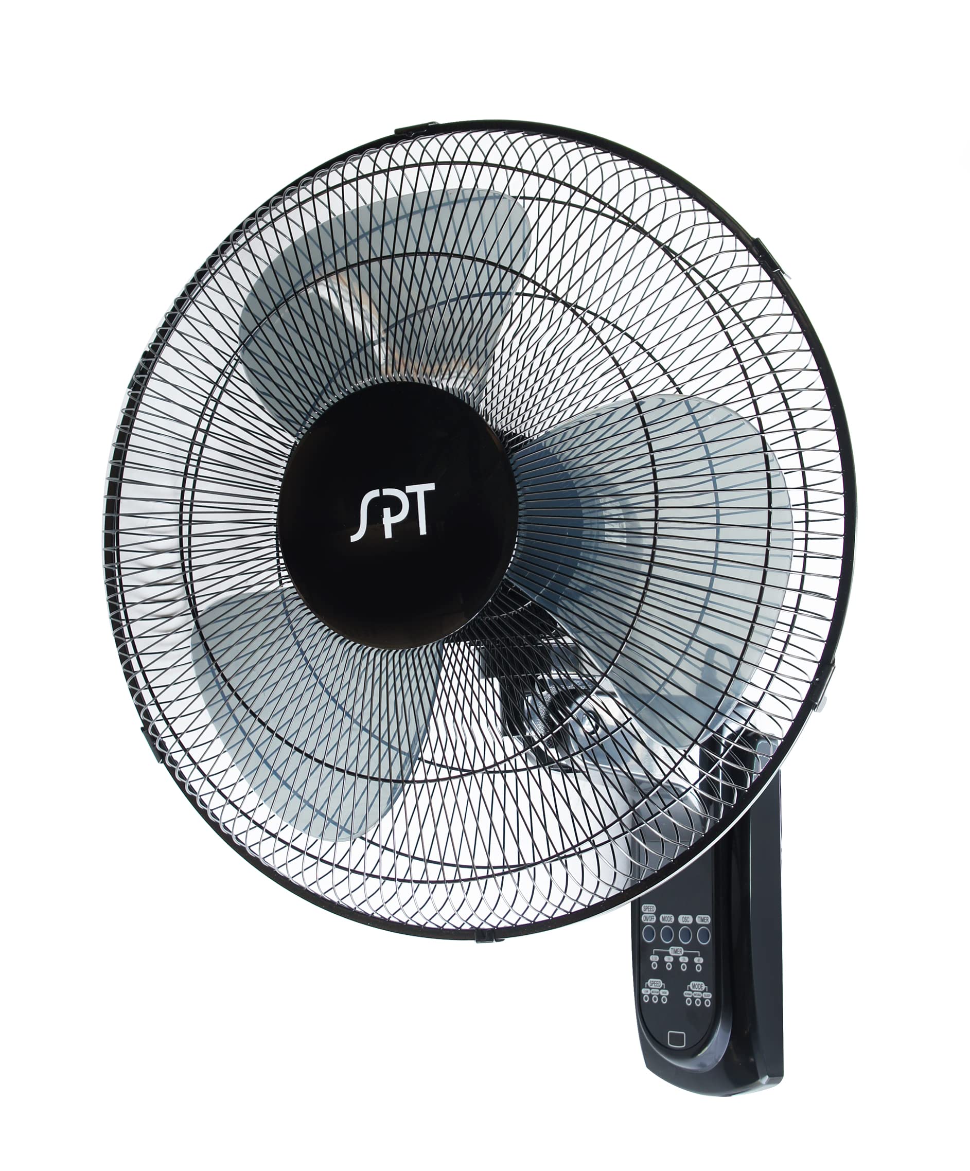 SPT SF-16W90 16″ Wall Mount Fan in Black with Remote Control, Oscillation and Timer (Corded Electric)