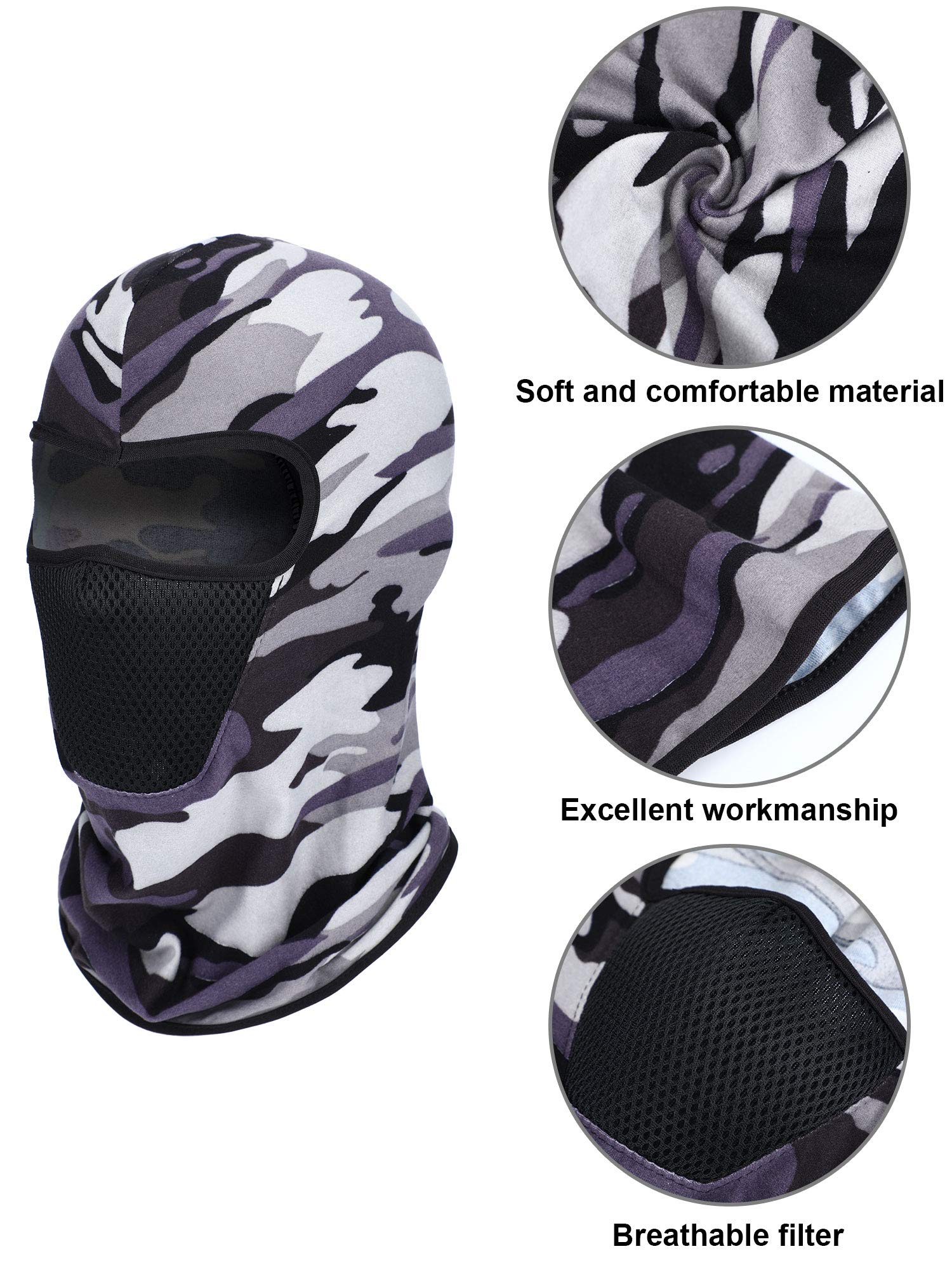 6 Pcs Winter Ski Mask Balaclava Full Face Mask Summer UV Sun Protection Face Cover Dust Windproof Breathable Shiesty Mask(Large,Dark Camouflage Colors)