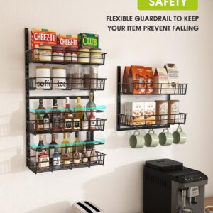 Mefirt Over The Door Pantry Organizer, Pantry Storage and Organization, 6-Tier Adjustable Hanging Baskets, Metal Wall Mount Spice Rack Seasoning Shelves for Home & Kitchen, Laundry Bathroom - Black