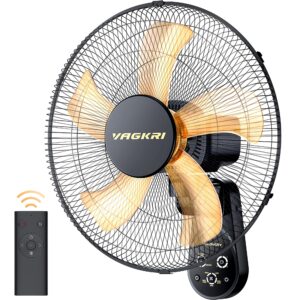 VAGKRI Wall Mount Fan, 16 Inch Wall Fan with 5 Blades, 5 Speeds, 8 Hour Timer, 90° Oscillating Quiet Fan with Remote for Home Office Bedroom Living Room Garage