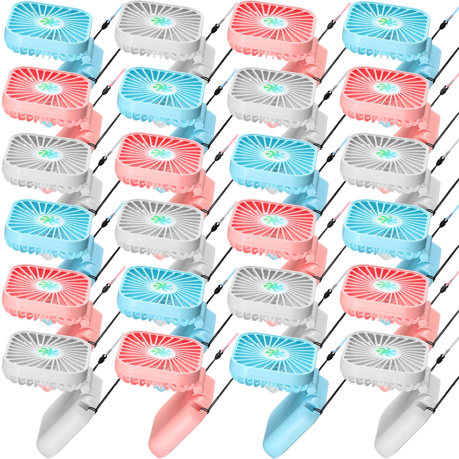 Hortsun 24 Pcs Necklace Fans Portable Neck Fan USB Rechargeable Battery 3 Speed Air Circulatory Handheld Fan for Cooling Small Personal Hand Free Fan Travel Office(Blue, Pink, White)