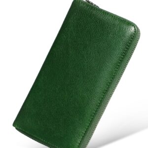 WILD WORLD Designer Emerald Green Calfskin Soft Leather Wallets for Ladies, Large Capacity Clutch Purse for women With Gift Box