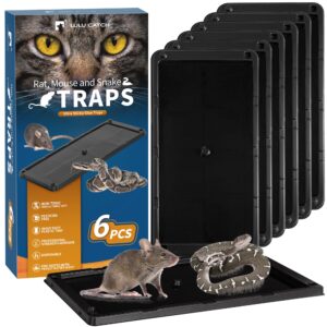 lulucatch sticky mouse traps, 6 pack large glue traps, pre-baited heavy duty non-toxic bulk glue boards mouse traps indoor for mice, snakes, rat, insects, cockroaches & spiders, pet safe easy to use