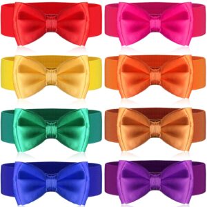 jeyiour 8 pcs wide elastic stretchy bowknot waist belt casual vintage bow knot corset waistband cinch belts for women dress, 8 colors