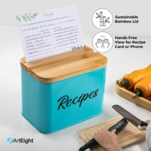 ArtEight Recipe Box - White - 4"x6" Recipe Cards and Box Set - Durable Recipe Card Box with Thicker Metal - Includes 25 Cards and 10 Dividers - Beautiful Recipe Box with Cards and Dividers