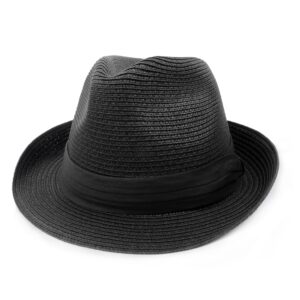 Zylioo XXL Oversize Straw Trilby Hat,Big and Tall Short Brim Panama Hats,Roll Up Summer Fedora Hat