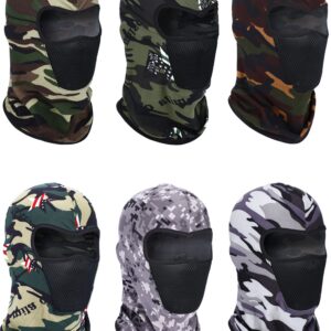 6 Pcs Winter Ski Mask Balaclava Full Face Mask Summer UV Sun Protection Face Cover Dust Windproof Breathable Shiesty Mask(Large,Dark Camouflage Colors)