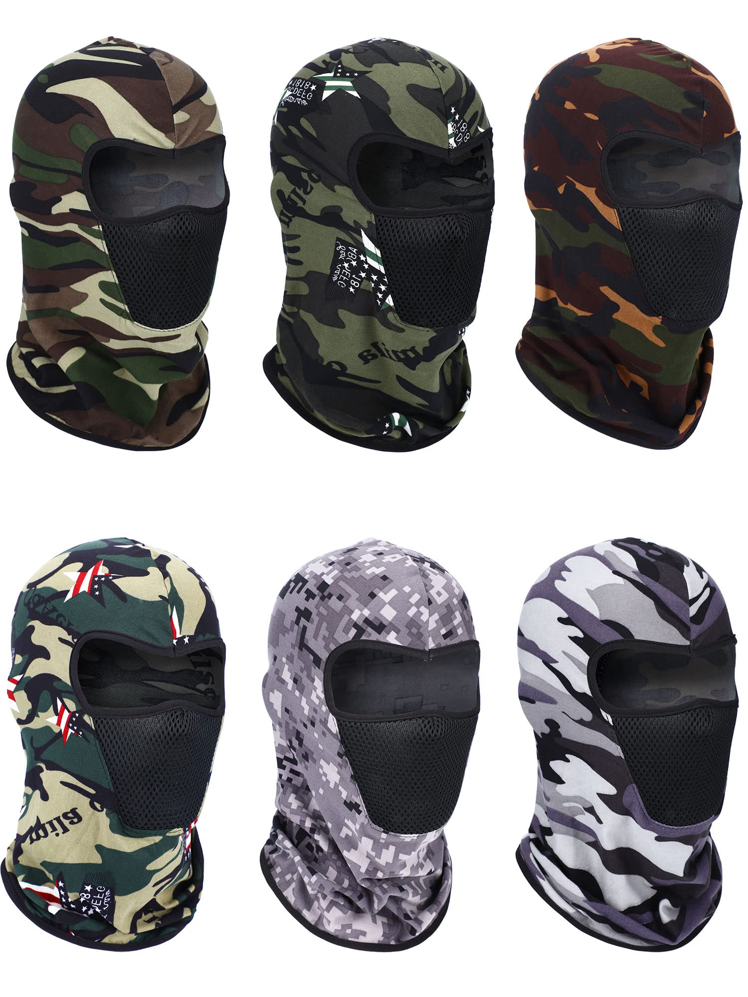 6 Pcs Winter Ski Mask Balaclava Full Face Mask Summer UV Sun Protection Face Cover Dust Windproof Breathable Shiesty Mask(Large,Dark Camouflage Colors)