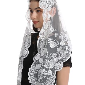 Bozidol Church Triangular Head covering - Cross Chalice Embroidered Vintage Church Veil for Women