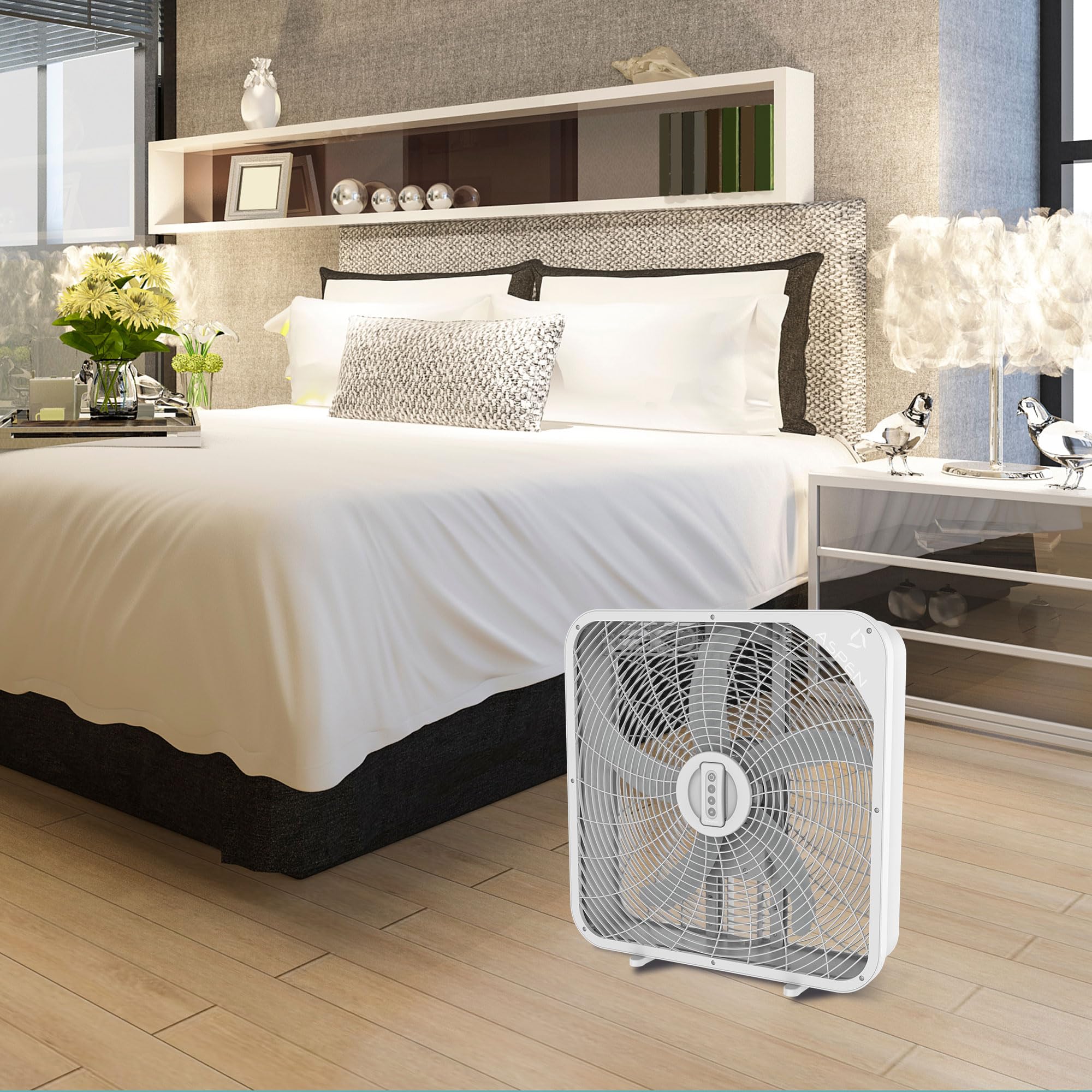 Aspen Box Fan 20 Inch with remote control Small Box Fans, Home Window Box Fans 3 Speed Quiet Most Powerful Window Fans for Home Bedroom Square Fan