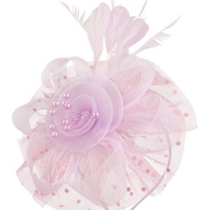 Cizoe Fascinators Hat for Women Tea Party Hat Kentucky Derby Wedding Flower Cocktail Mesh Feathers Headpiece(1-Lavender)