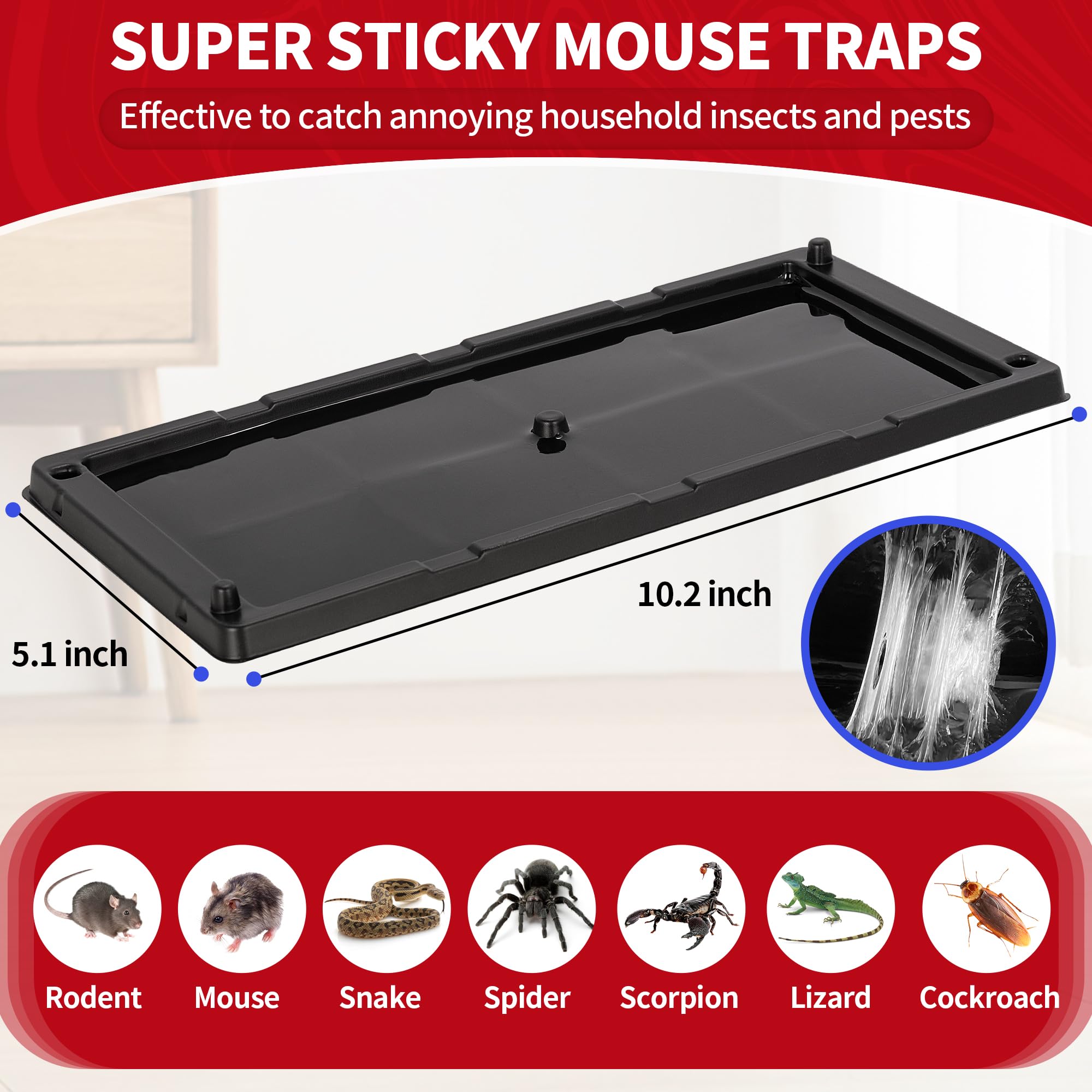 LULUCATCH Sticky Mouse Traps, 6 Pack Large Glue Traps, Pre-Baited Heavy Duty Non-Toxic Bulk Glue Boards Mouse Traps Indoor for Mice, Snakes, Rat, Insects, Cockroaches & Spiders, Pet Safe Easy to Use