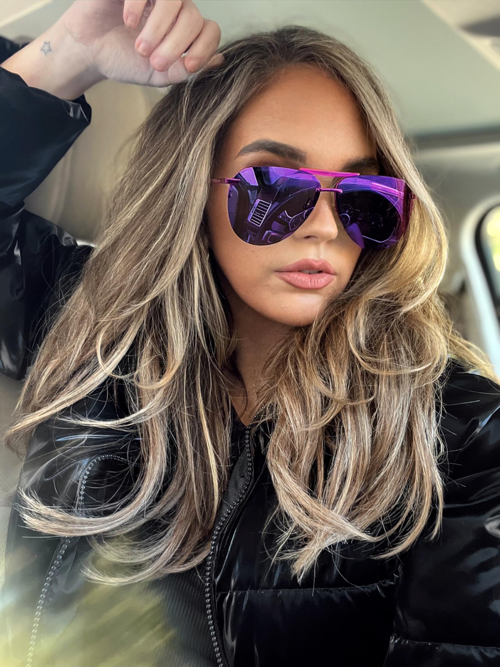 DIFF Tahoe Oversized Aviator Sunglasses for Women UV400 Protection, Pink Rush Metallic + Pink Rush Mirror