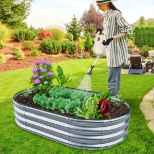 EZIOSS Raised Garden Bed -4×2×1ft Galvanized Planter Box for Outdoor Gardening and Planting, Ideal for Vegetables and Plants